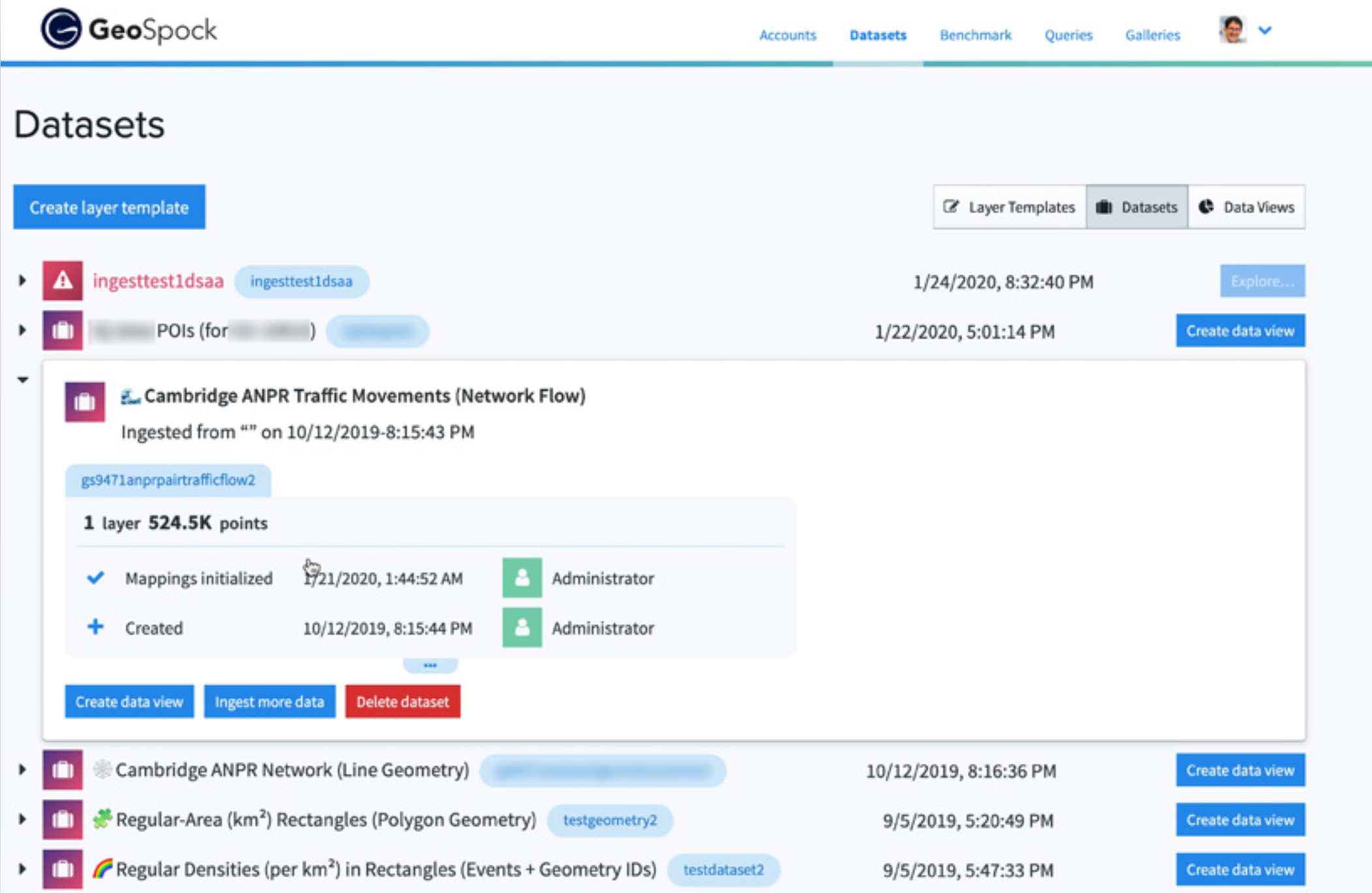 Dataset management interface
